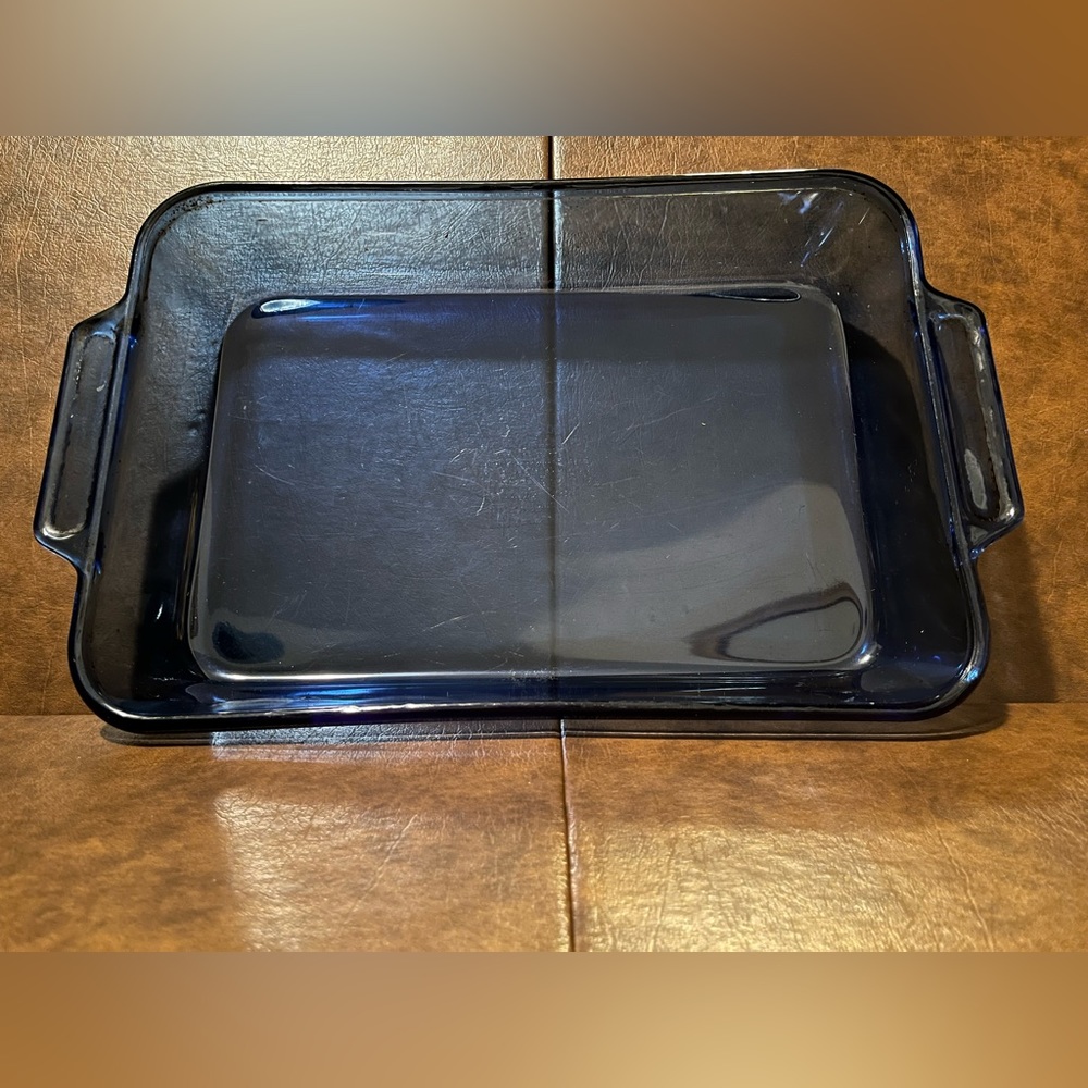 Retro Blue Anchor Hocking Glass Oven Pan